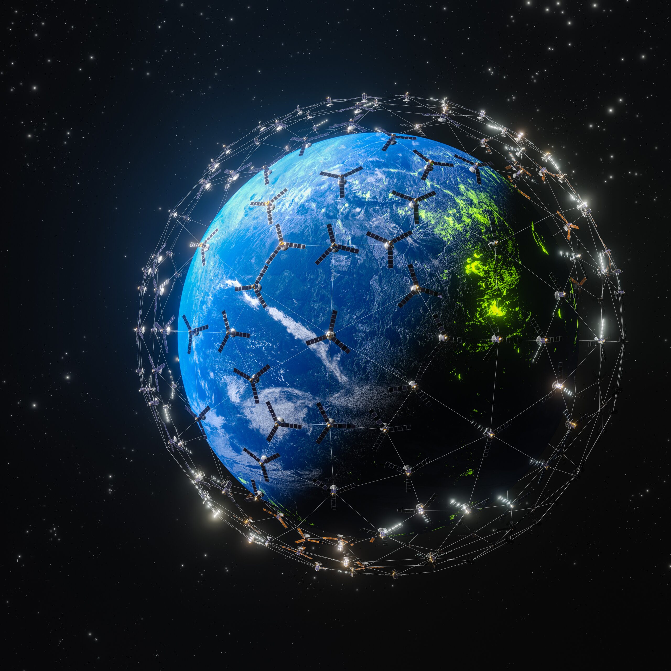 Planet earth surrounded by LEO satellites