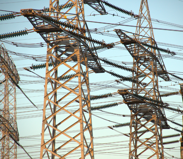 Close up photo of transmission towers